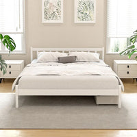 Artiss Bed Frame Queen Size Wooden Platform with 2 Storage Drawers White