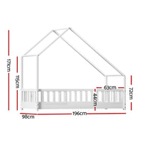 Bed Frame Wooden Kids House Single Frame White PAVO