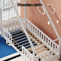 Bed Frame Wooden Kids House Single Frame White PAVO