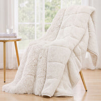 Giselle Faux Fur Weighted Blanket 2 Sided Long Pile Sherpa Reverse Cream 11KG 152 x 203cm