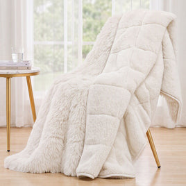 Giselle Faux Fur Weighted Blanket 2 Sided Long Pile Sherpa Reverse Cream 9KG 152 x 203cm