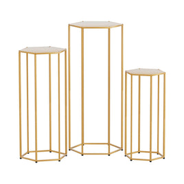 3Pcs Wedding Backdrop Pedestal Stand Gold Metal Hexagon Wedding Frame Plinth Pillars Table