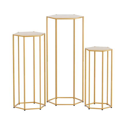 3Pcs Wedding Backdrop Pedestal Stand Gold Metal Hexagon Wedding Frame Plinth Pillars Table
