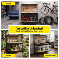 Giantz Workbench with Pegboard and Ultra-Wide 120cm Work Table for Garage DIY, 20 Hooks