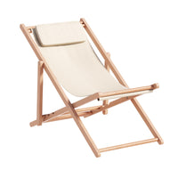 Outdoor Deck Chair Wooden Sun Lounge Folding Beach Patio Furniture Beige