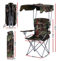 Weisshorn Camping Chair With Canopy Folding Outdoor Portable Seat Lightweight Beach Picnic Fishing Capacity 120KG Army Green
