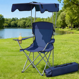 Weisshorn Camping Chair With Canopy Folding Outdoor Portable Seat Lightweight Beach Picnic Fishing Capacity 120KG Navy Blue