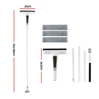 Giantz Window Cleaner Mirror Car, Spray Scrub Squeegee 136cm Extendable Long Handle with Water Tank 3 Microfiber Pads, Glass Scrubber for High Windows Home Car Mirror, White