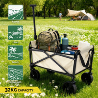 Gardeon Garden Cart Folding Trolley Camping Wagon Barrow Outdoor Beach Beige