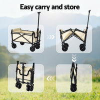Gardeon Garden Cart Folding Trolley Camping Wagon Barrow Outdoor Beach Beige