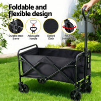 Gardeon Garden Cart Folding Trolley Camping Wagon Barrow Outdoor Beach Black
