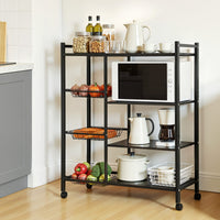Artiss 4-Tier Kitchen Rack Microwave Bakers Storage Shelf with 3 Baskets Wheels
