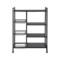 Artiss 4-Tier Kitchen Rack Microwave Bakers Storage Shelf with 3 Baskets Wheels
