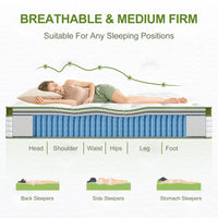 BedStory Queen 30cm Hybrid Mattress Cooling Gel Memory Foam 5 Zone Pocket Spring Bed Temperature Regulating