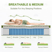 BedStory 34cm Queen Latex Hybrid Mattress Medium Firm - 5 Zone Pocket Spring Bed for Pressure Relief Motion Isolation