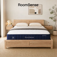 RoomSense Double 26cm Firm Mattress Bundle with Oatmeal Wooden Bed Frame