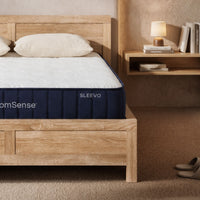 RoomSense Double 26cm Firm Mattress Bundle with Oatmeal Wooden Bed Frame
