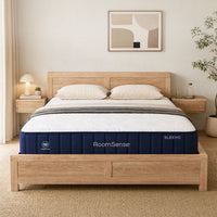 RoomSense Queen 26cm Firm Mattress Bundle with Oatmeal Wooden Bed Frame