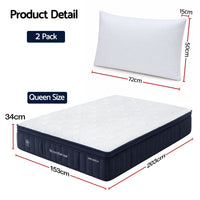 RoomSense Queen 34cm Medium Soft Gel Mattress Bundle with 2 Cooling Pillows
