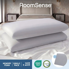 RoomSense Cooling Memory Foam Pillows for Sleeping, Anti-Clumping Solid Core Bed Pillows for Hot Sleepers, Supportive Side Sleeper Pillow, Washable Cover Queen Size 1 Pack, 70x40x10cm