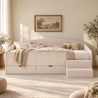 Artiss King Single Upholstered Daybed with Stairs & Storage Drawers, Beige