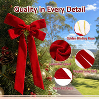 Jingle Jollys 12Pcs Red Velvet Christmas Bows Tree Decorations Xmas Decor