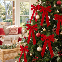 Jingle Jollys 12Pcs Red Velvet Christmas Bows Tree Decorations Xmas Decor