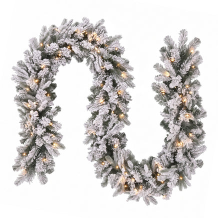 Jingle Jollys 1.8M Christmas Garland 8 Mode LED Snow Frosted Tips Auto Timing