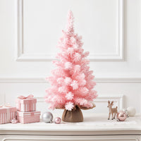 Jingle Jollys 60cm Flocked Pink Christmas Tree Mini Tabletop Xmas Tree