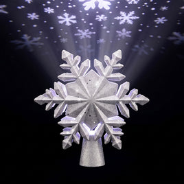 Jingle Jollys Christmas Tree Topper Lighted 360° Rotating Snowflake Projector Silver Glitter