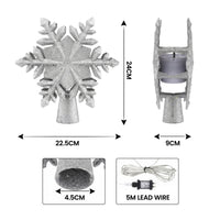 Jingle Jollys Christmas Tree Topper Lighted 360° Rotating Snowflake Projector Silver Glitter