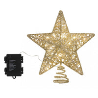Jingle Jollys 3D Christmas Tree Topper Star 20 Warm LED Lights Gold Glitter