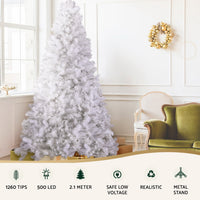 Jingle Jollys Christmas Tree 2.1m 500 LED Xmas Tree Decorations White 1260 Tips