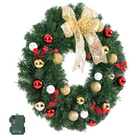 Jingle Jollys Christmas Wreath 60CM LED Garland Berries Bow Baubles Xmas Decor