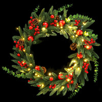 Jingle Jollys 60cm Pre-Lit Christmas Wreath LED Light Front Door Xmas Decor Garland