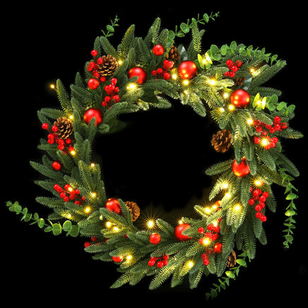 Jingle Jollys 60cm Pre-Lit Christmas Wreath LED Light Front Door Xmas Decor Garland