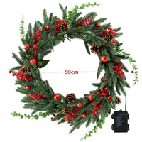Jingle Jollys 60cm Pre-Lit Christmas Wreath LED Light Front Door Xmas Decor Garland
