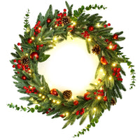 Jingle Jollys 60cm Pre-Lit Christmas Wreath LED Light Front Door Xmas Decor Garland