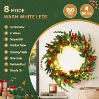 Jingle Jollys 60cm Pre-Lit Christmas Wreath LED Light Front Door Xmas Decor Garland
