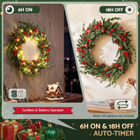 Jingle Jollys 60cm Pre-Lit Christmas Wreath LED Light Front Door Xmas Decor Garland