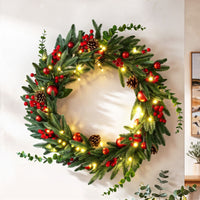 Jingle Jollys 60cm Pre-Lit Christmas Wreath LED Light Front Door Xmas Decor Garland