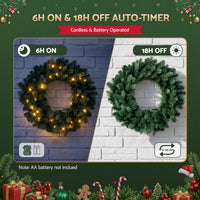 Jingle Jollys 60cm Pre-Lit Christmas Wreath GarlandsWarm White LED Light Door Wreaths Battery Timer