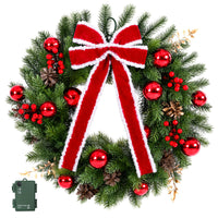 Jingle Jollys 60cm Pre-lit Christmas Wreath Garlands LED Light Front Door Decor Bow