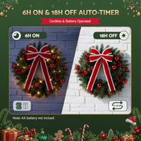 Jingle Jollys 60cm Pre-lit Christmas Wreath Garlands LED Light Front Door Decor Bow