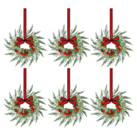 Jingle Jollys 6x Christmas Wreath Garland 26cm Pre-lit Wreaths Red Berries Bow