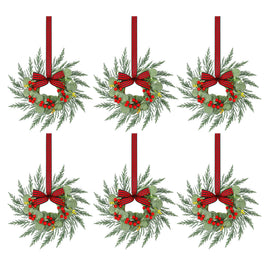 Jingle Jollys 6x Christmas Wreath Garland 26cm Pre-lit Wreaths Red Berries Bow