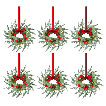 Jingle Jollys 6x Christmas Wreath Garland 26cm Pre-lit Wreaths Red Berries Bow