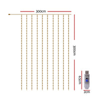 Jingle Jollys 3X3M Christmas Lights Curtain String Light 300 LED Cool White