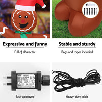Jingle Jollys Christmas Inflatable Gingerbread Man 1.5M Height LED Decorations Illuminated