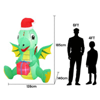 Jingle Jollys Christmas Inflatable Dragon 1.8M Height LED Outdoor Decorations Illuminated